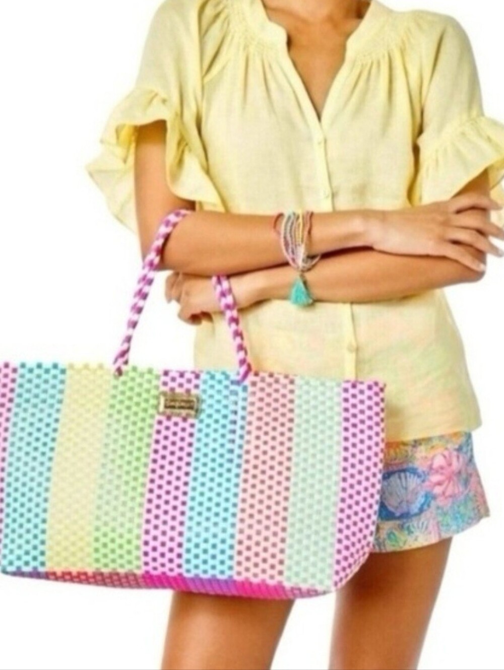 Lilly Pulitzer Pastel Stripe Woven Tote Bag - Multi